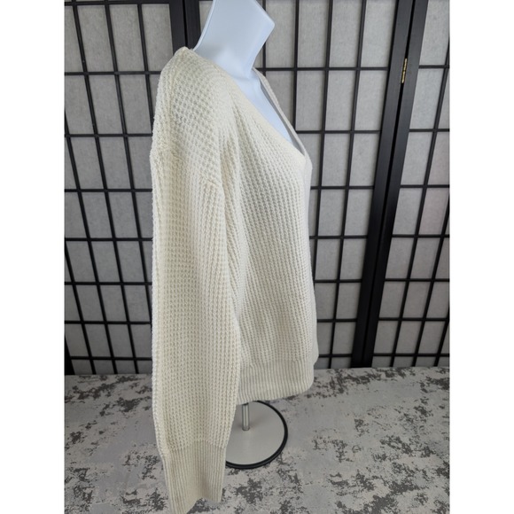 Maeve Anthropologie Cream Waffle Knit V Neck Back Cross Back Sweater Medium - Picture 4 of 15